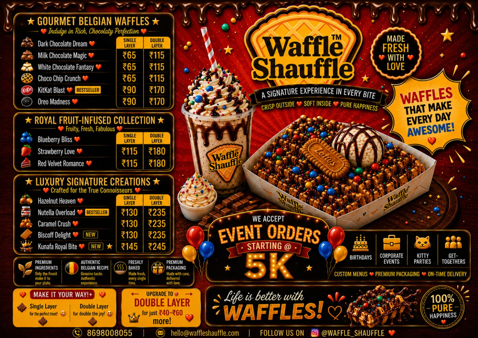 Waffle Shauffle gourmet Belgian waffles menu