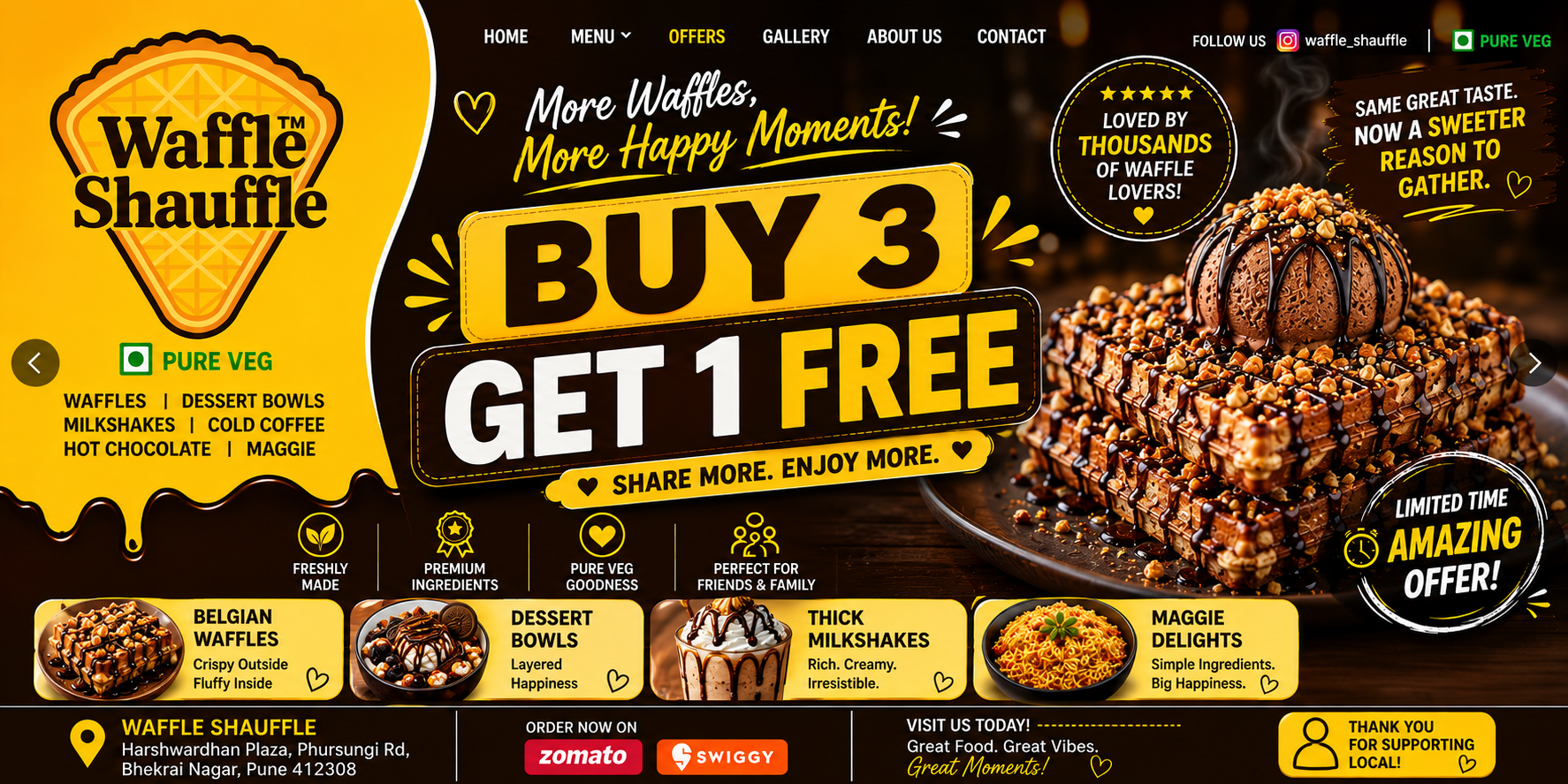 Waffle Shauffle Buy 3 Get 1 Free limited-time waffle offer in Bhekrai Nagar, Pune
